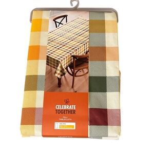 Celebrate Together Fall Table Cloth Plaid Pattern PEVA 60" by 84" NEW